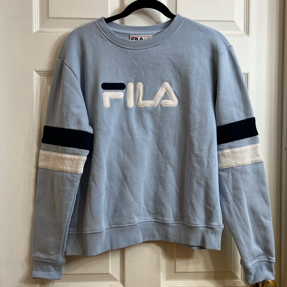 Fila baby blue and navy French terry crewneck sweatshirt